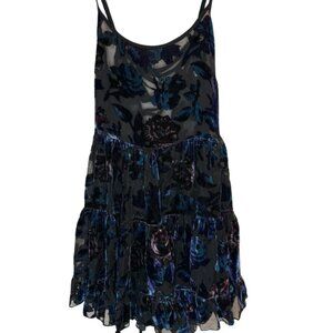 WIDOW NWT XS Babydoll Mini Sheer Floral Velvet Burnout Lace Up Back Boho Fest